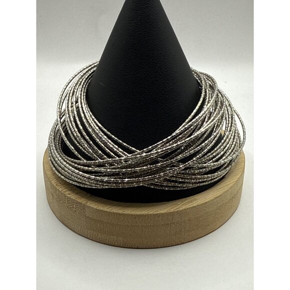 Silver Multi-Strand Stretch Bracelet With Textured Design - Picture 1 of 5